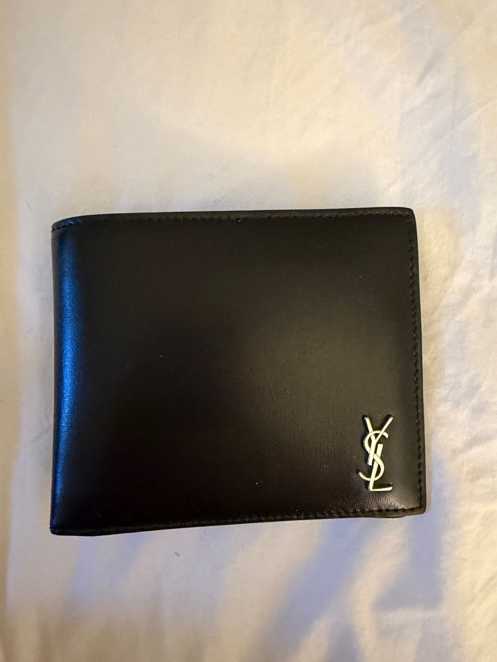 Saint Laurent Black Leather Wallet with Silver YSL Logo